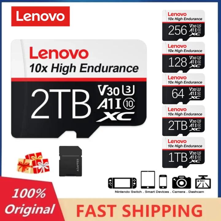 Lenovo-Cartão SD Original, Cartão de Memória para Vigilância, Vídeo, MP3, MP4, Celular, U1, Cartão TF, Class10, A1, 1TB, 2TB, 64 GB, 32GB, 128GB, U3