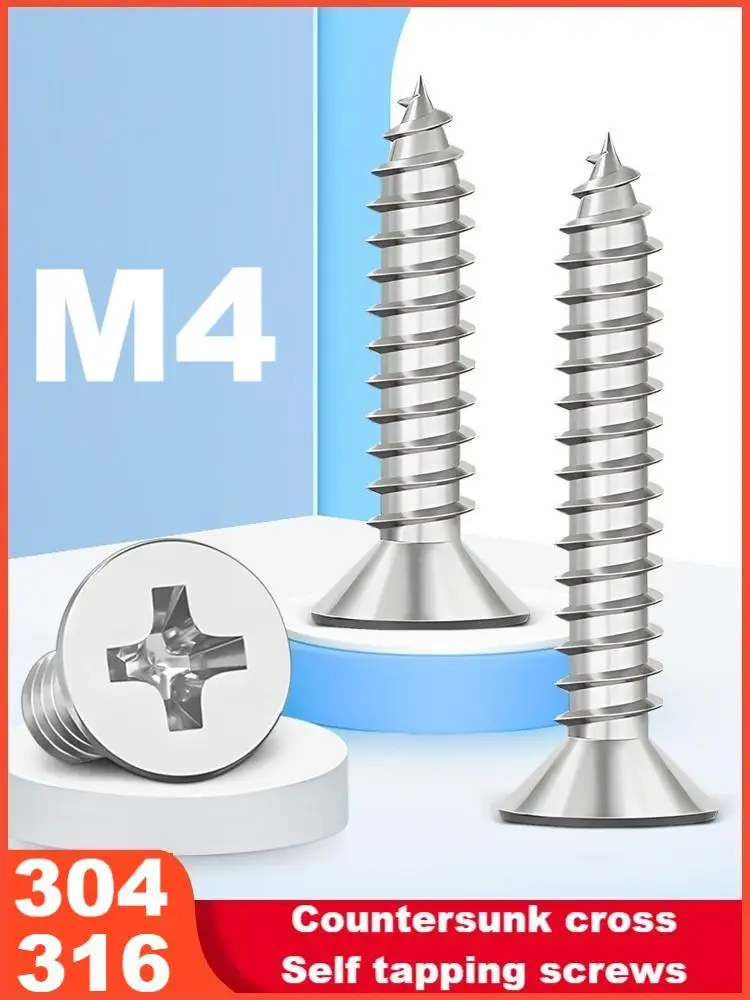 304 Stainless steel Countersunk cross Self tapping Screws Flat head wood tooth Screw M4 M5 M6