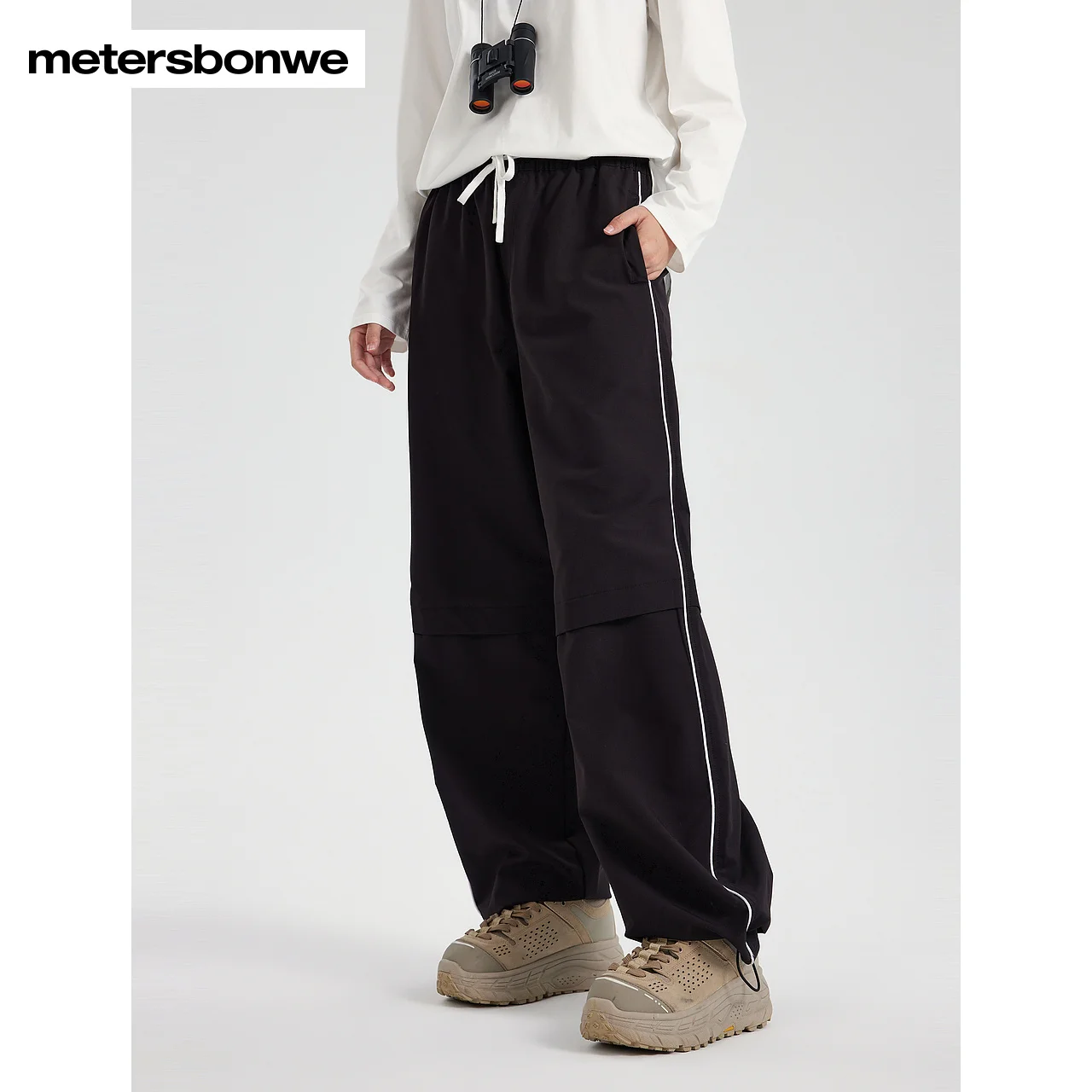 Metersbonwe-Women's Fleece Fabric Wide Leg Trouser Classic Waist Adjustable Foot Pants Mountaineering Everyday Wear Winter