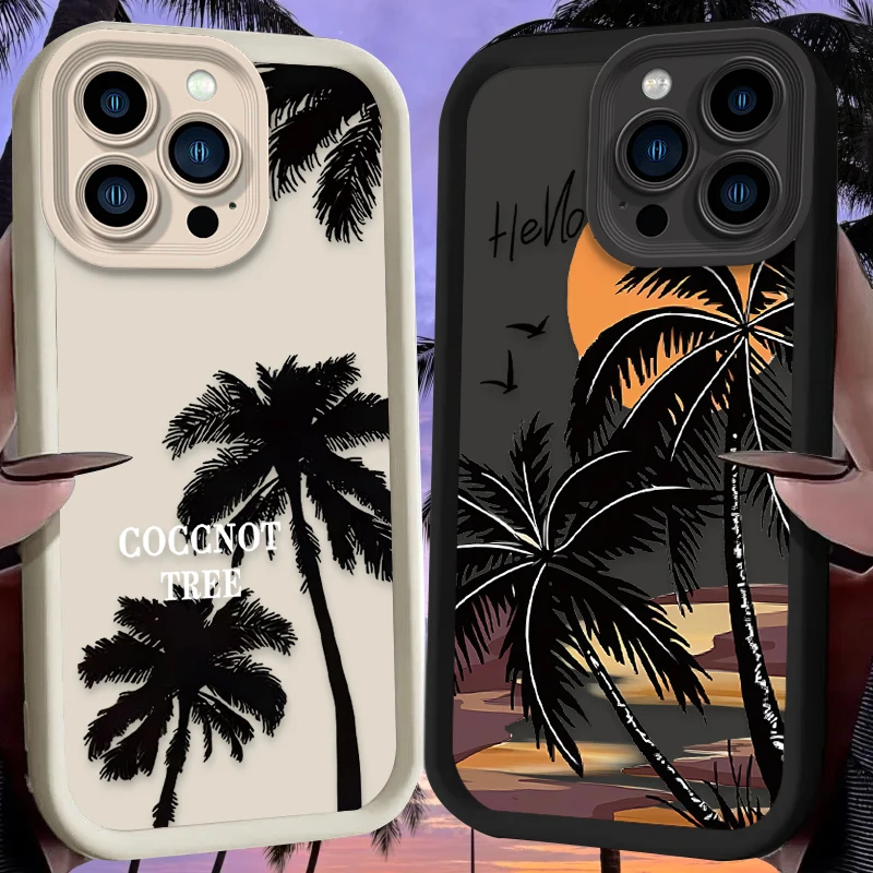 Coconut Tree Summer Soft Silicone Case For iPhone 16 15 14 13 12 11 Pro Max X XS X S Max XR SE 2020 7 8 Plus iphone16 Back Cover