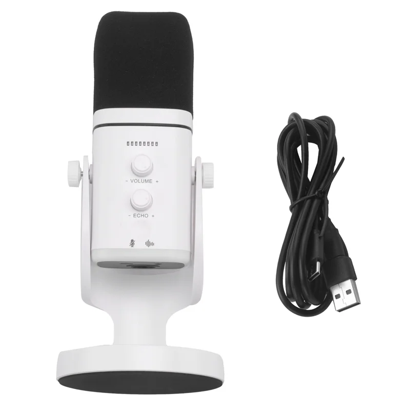 

ABSQ-Динамический игровой микрофон RGB USB/XLR с шумоподавлением, отключением звука и разъемом для наушников для потоковой передачи для геймеров, подкастов WHI