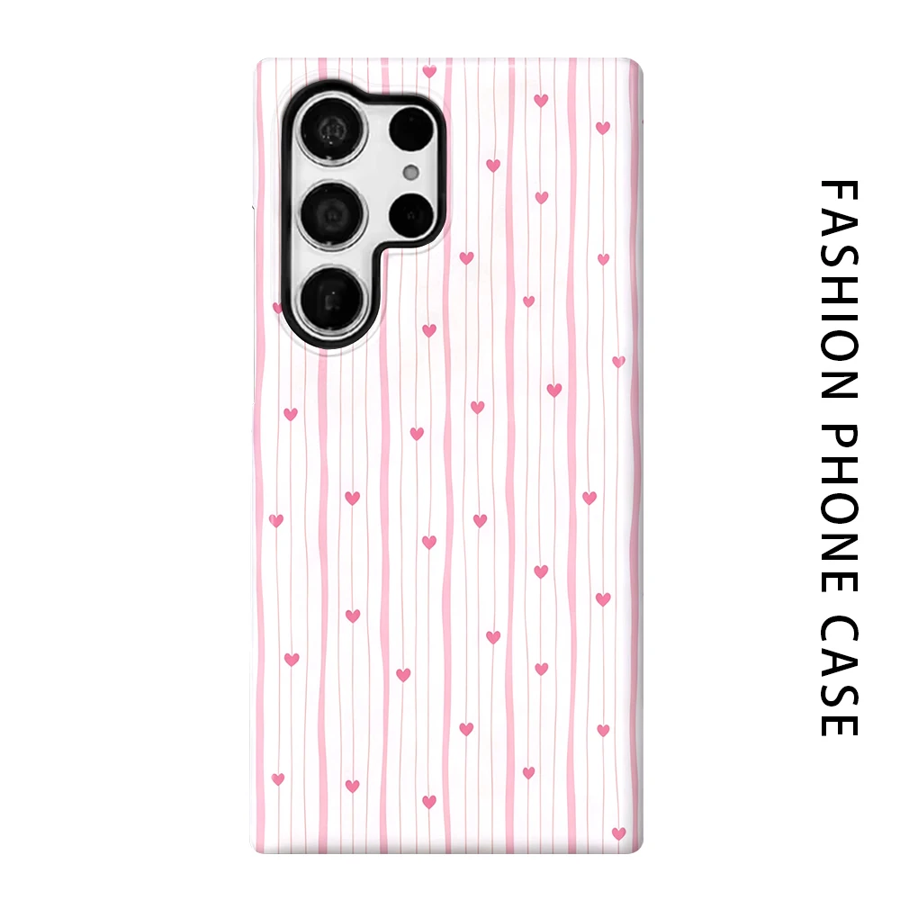 Love Stripe Phone Case for For Samsung Galaxy S26 S25 S24 S23 S20 FE A56 A36 Ultra Glossy HD Hard Cover Film Shell