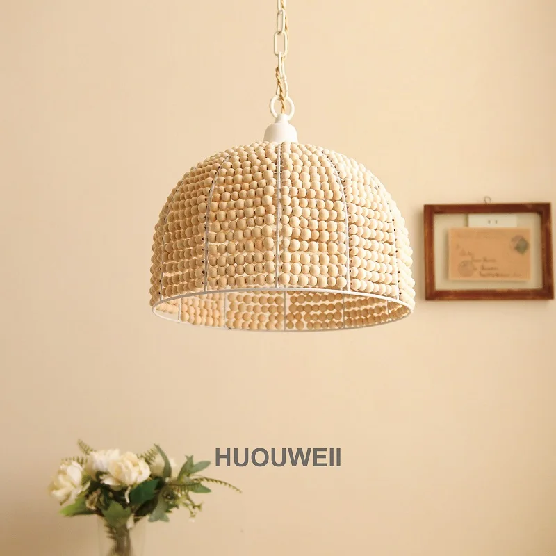French Handmade Beaded Chandelier Bedroom Pumpkin Decorative Lamp Wabi-sabi Forest Style Retro Zen Restaurant Lamps