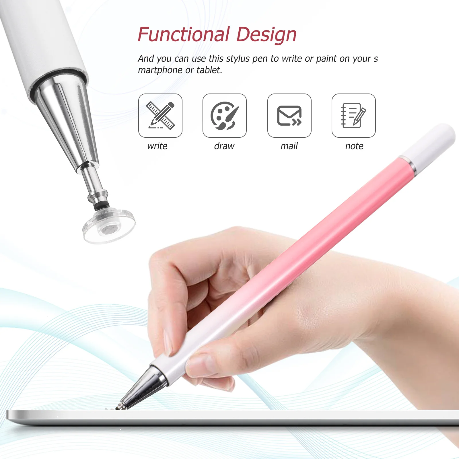 Touch Screen Capacitive Pen Metal Stylus Pen Two Way Magnetic Cap Compatible for Tablet Phone Drawing Games Screen Touch Pens
