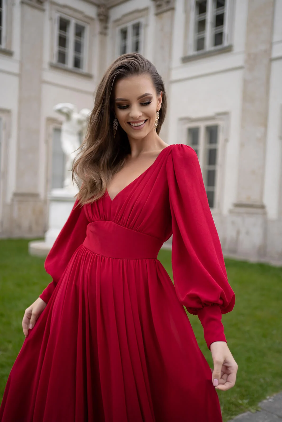 Robe de Rhlongue en mousseline de soie pour femmes, robes de soirée A-ligne, robes pour occasions formelles, col en V, robe éducative