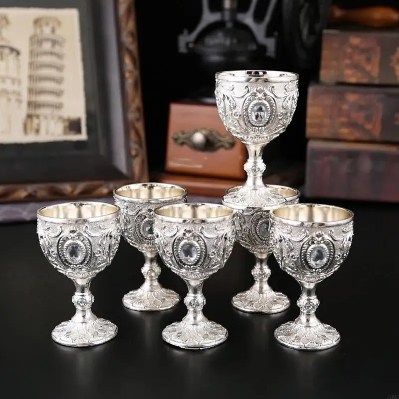 

6Pcs Antique Liquor Glass 30ML Small Alloy Shot Glass with Serving Tray For Family Gathering And Liquor Party Drinkware J0MC