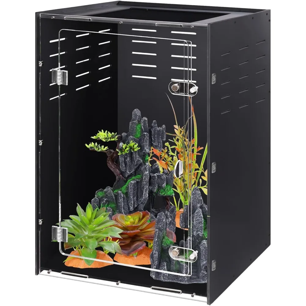 

Reptile Tank Enclosure – Crested Gecko Reptile Terrarium – Acrylic Habitat with Ventilation for Lizards, Snakes & Chameleon
