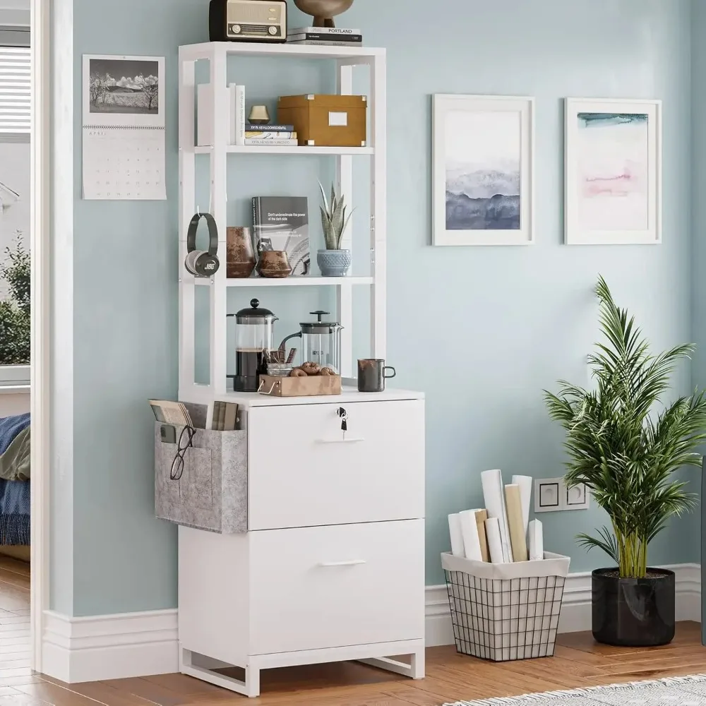 

2 Drawer File Cabinets w/Lock, Fits Letter, Legal, A4 Size, Hanging File Folders, Adjustable Storage Shelf&Hook,Filing Cabinets