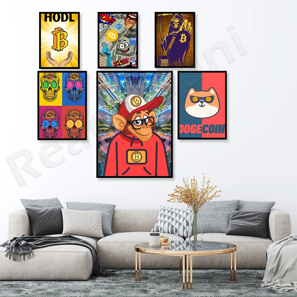 Ethereum العملة المشفرة بيتكوين تشغيل Btc Bull Trader Kanvas Lukisan ملصق Kantor Dekorasi Catek Nordik خانه Ruang Tamu Seni Din #3