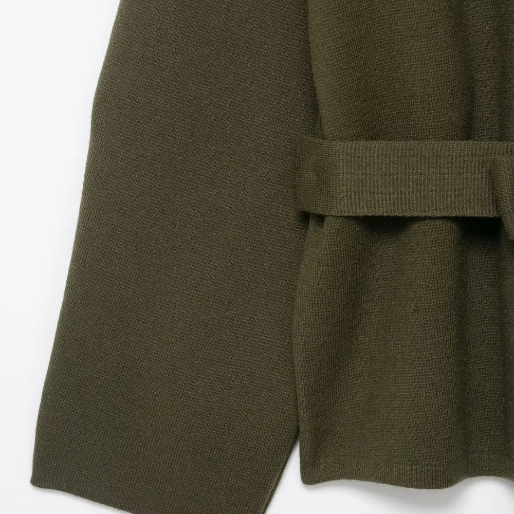 UNIZERA 2025 nuevo producto moda Casual para mujer diseño de estilo europeo y americano con cinturón abrigo corto de punto