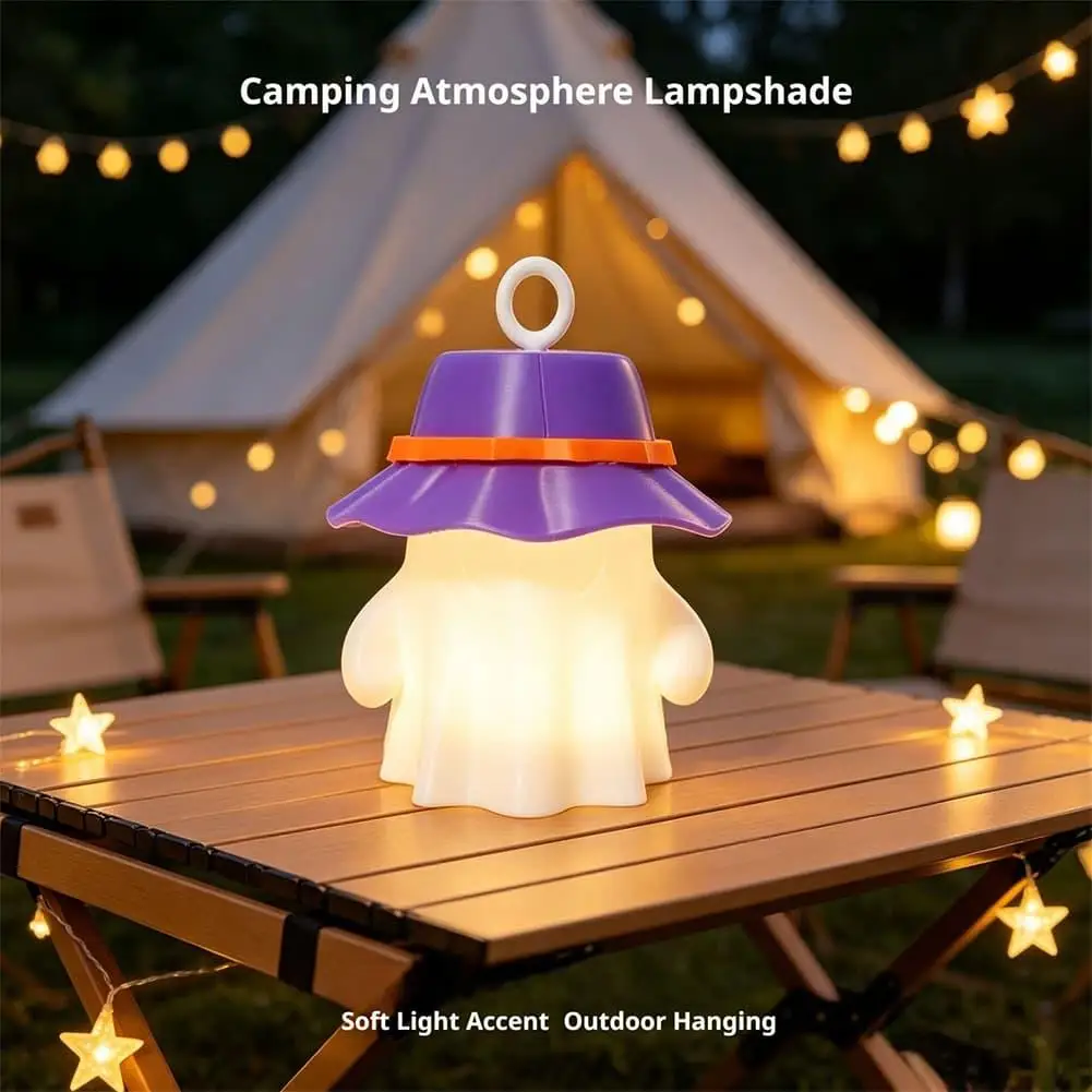 Creative Cute Camping Ghost Night Light LED Campfire Ghost Lamp Warm Flickering Glow Ghosts Table Lamp for Halloween Decor Gift