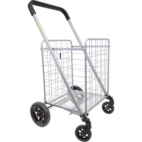 Rolling Shopping Cart with Folding Laundry Basket - Deluxe Grocery Trolley on Wheels for Compact Utility