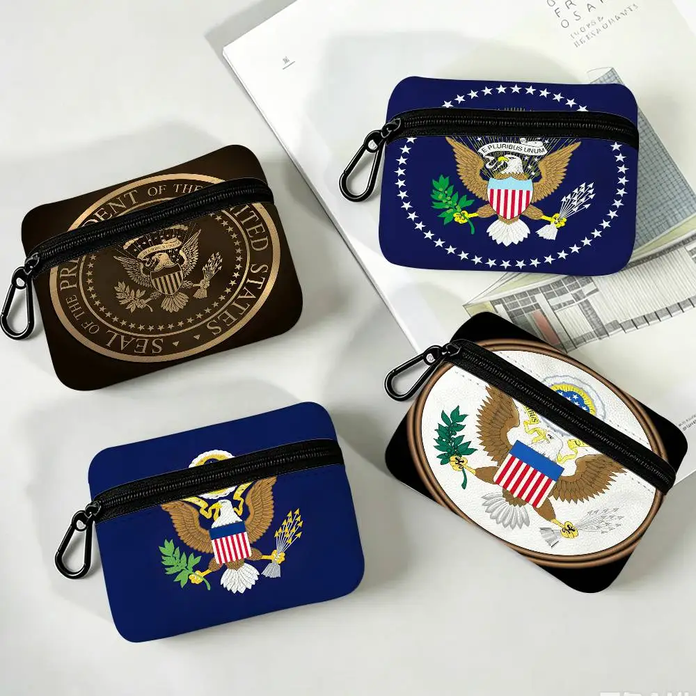 S-Seal Of The P-President Anti-fade Oxford Cloth Small Zipper Coin Bag Lightweight Hanging Wallet For Coins ID Cards