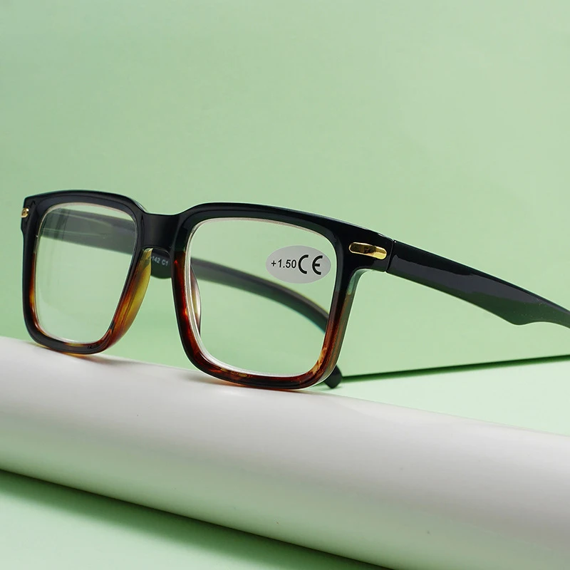 نظارات قراءة مربعة للرجال، تصميم أنيق ومتباين الألوان، معابد مخددة غير قابلة للانزلاق للرجال والنساء #5