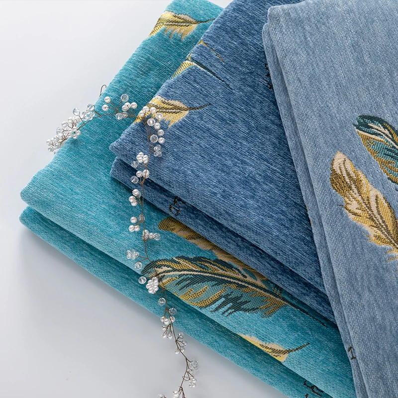 Chenille Fabric Jacquard By The Meter for Sofa Covers Tablecloth Cushions Sewing Thickened Textile Feather Plain Blue Diy Cloth