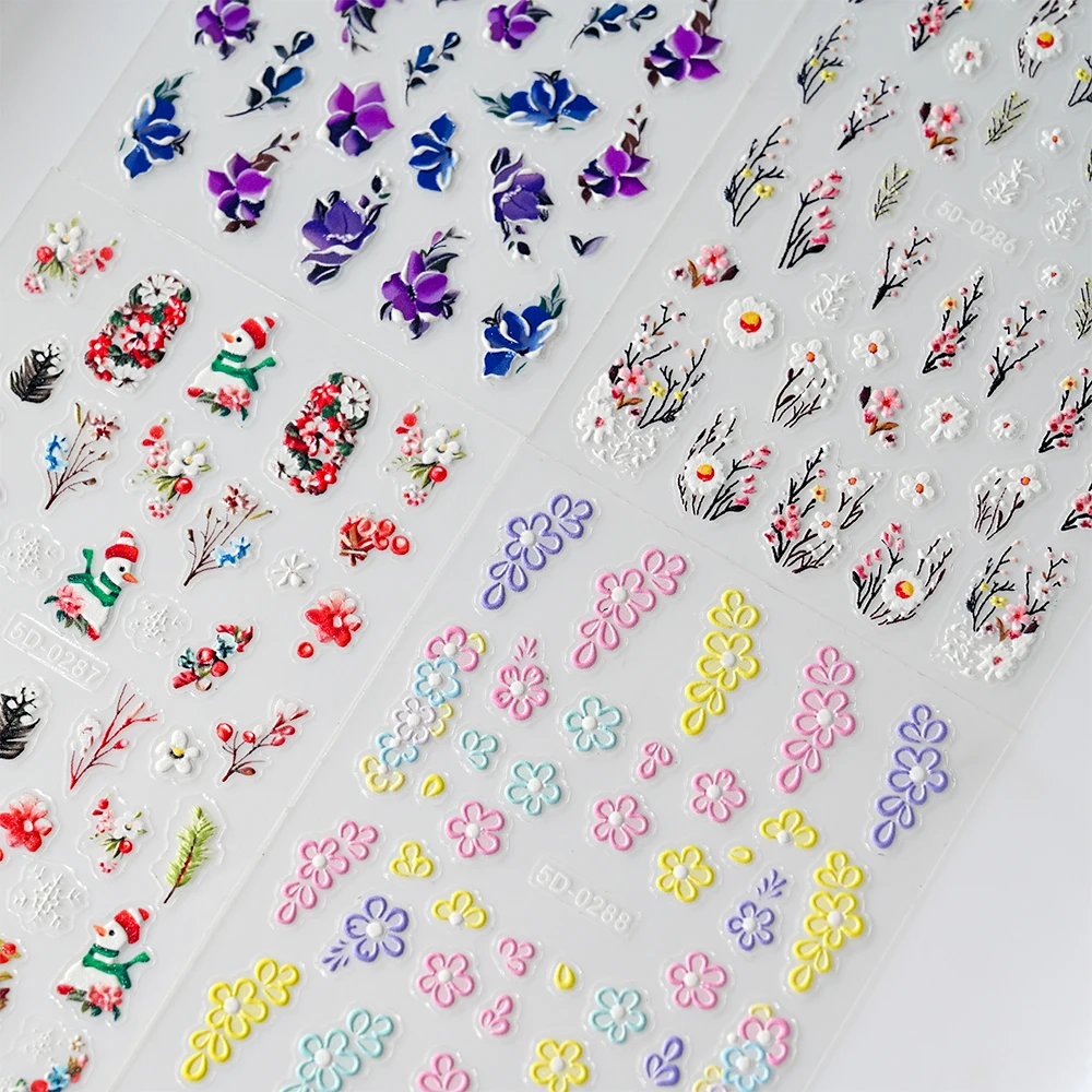 5D Christmas Snowman Nail Art Sticker Relief Self Adhesive Snowflake Leaves DIY Winter Decal Slider New Year Manicure Decoration