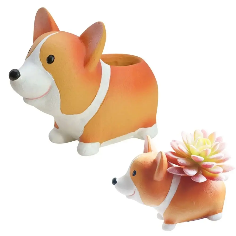 

Decorative Corgi Dog Pot Decorations Adorable Collectible Corgi Dog Resin Ornaments Exquisite 14.5cm Corgi Dog Model Toy Plant