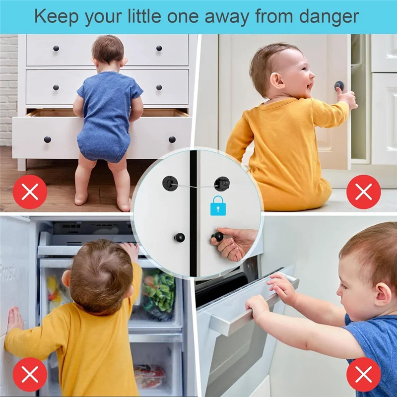Refrigerator Lock Child Proof Cabinet Locks With Adhesive For Kids, For Fridge, 4 Pack