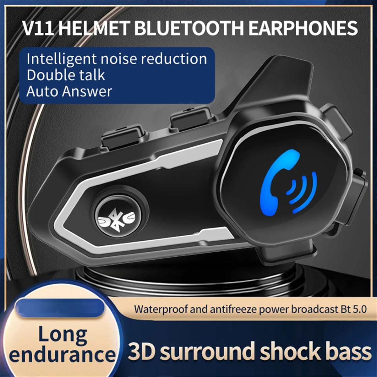 Motorcycle Helmet Headset Waterproof Bluetooth 5.0 Intercom Wireless Earphone Stereo with