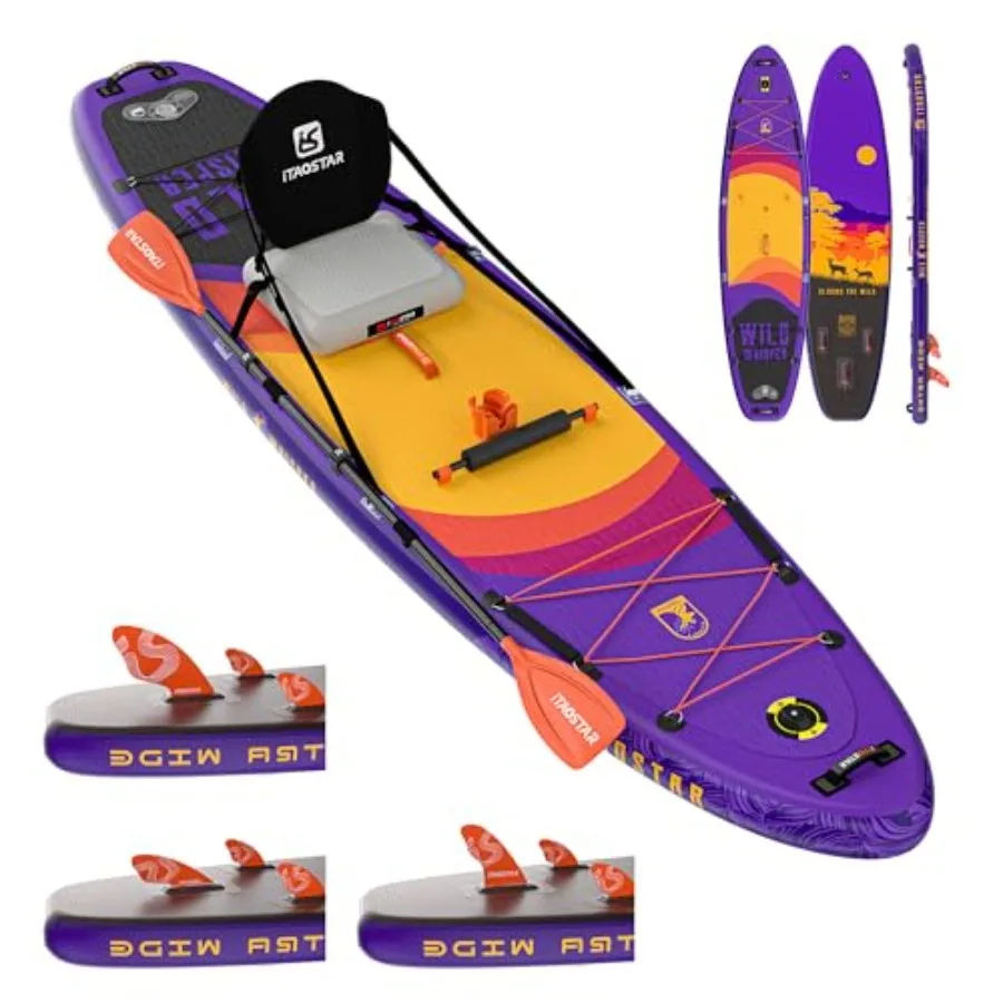 

Wild Whisper 12'x35 Inflatable Stand Up Paddle Board with Seat Extra Wide PVC Drop-Stitch SUP for Touring Yoga Navy-Gray Ultra-