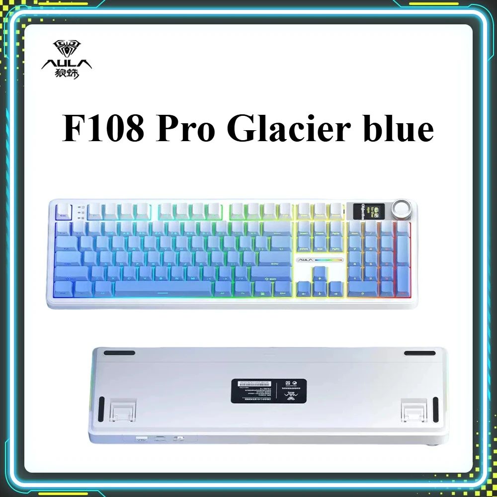

Рекламные продукты AULA F108 Pro Glacier Blue Игровые клавиатуры RGB с возможностью горячей замены Беспроводная трехрежимная пользовательская клавиатура ПК Электронные спортивные подарки