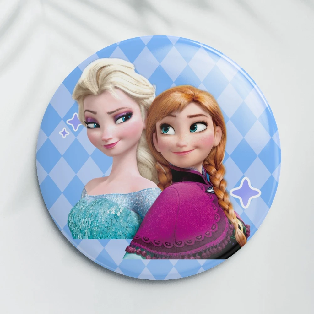 Disney Frozen Anna Elsa princesa 58mm pines de Metal dibujos animados Anime insignia coleccionable para niños bolsos ropa sombrero mochila decoración regalos
