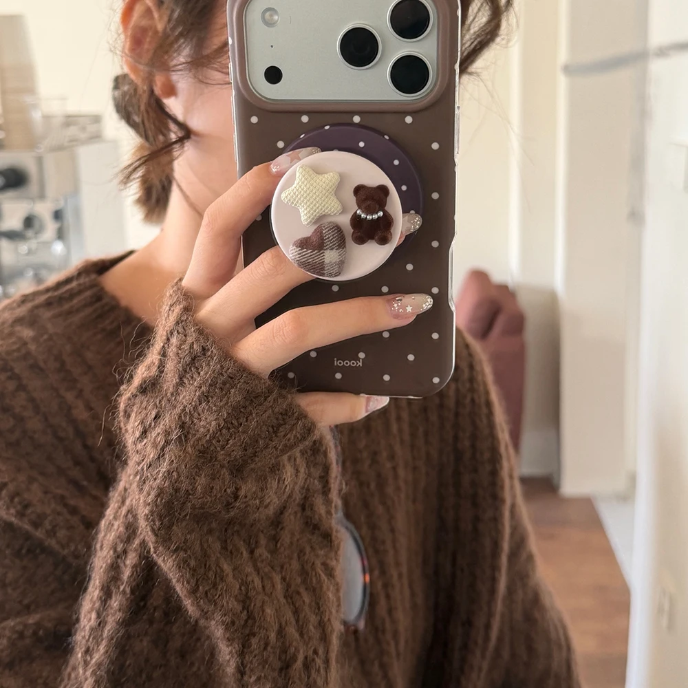 Luxuriöse braune weiße Polka Dot-Muster-Magnet-Handyhülle für iPhone 13, 14, 15, 16, 17 Pro Max, stoßfeste, niedliche Abdeckung für Magsafe-Hülle – Detail 8