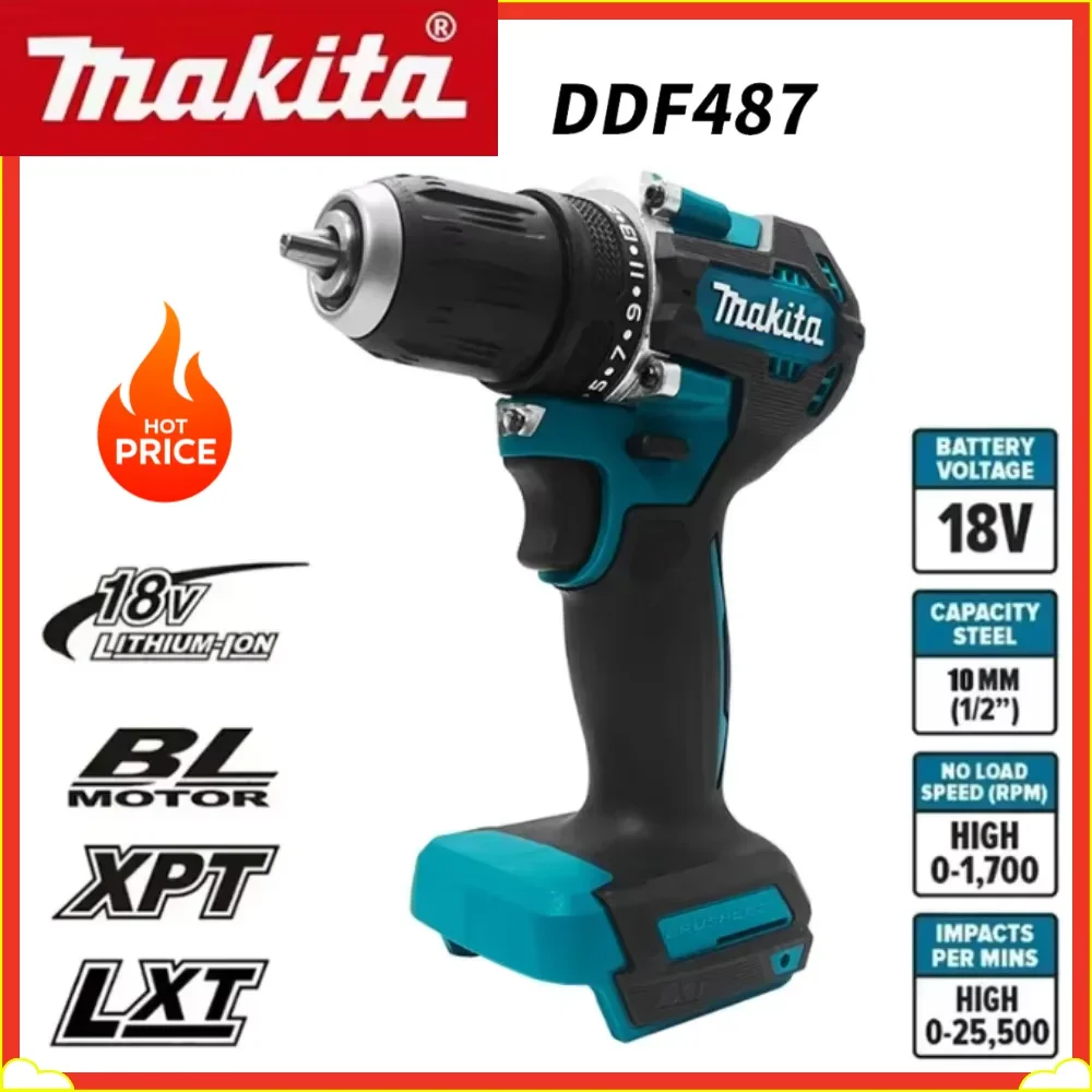 Makita Original DDF487 18V Brushless Cordless Driver Drill 2-Speed Rechargeable Power Tool for Home DIY and Workshop Use