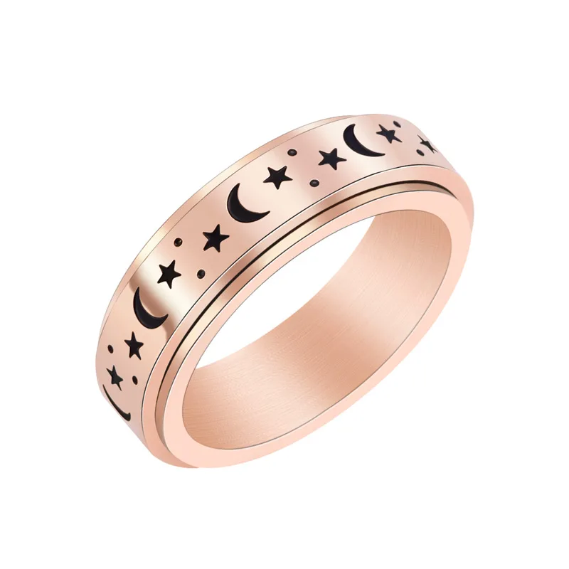 Stainless Steel Fidget Spinner Rings Moon Star Sun Fine Tuning Rotating Boho Jewelry Gift Lucky Worry Ring For Anxiety