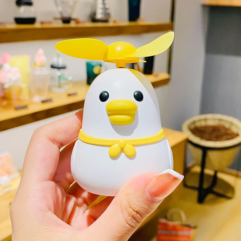 Lovely Animal Splashing Water Duck Keychain Mini Cartoon Fan USB Charging Handheld Portable Wind Loud Noiseless Yellow Duck Fan