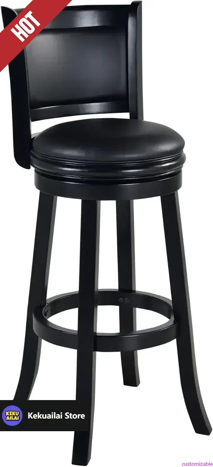 Banco de bar giratório extra alto Augusta personalizável, 34 polegadas, preto