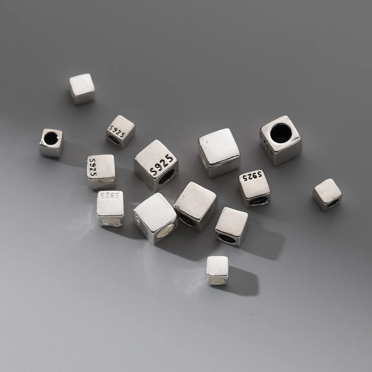 

100% Real Sterling 925 Silver Through-hole Septal Square Cube Bead Diy Material Accessory For Bracelet Necklace S1239