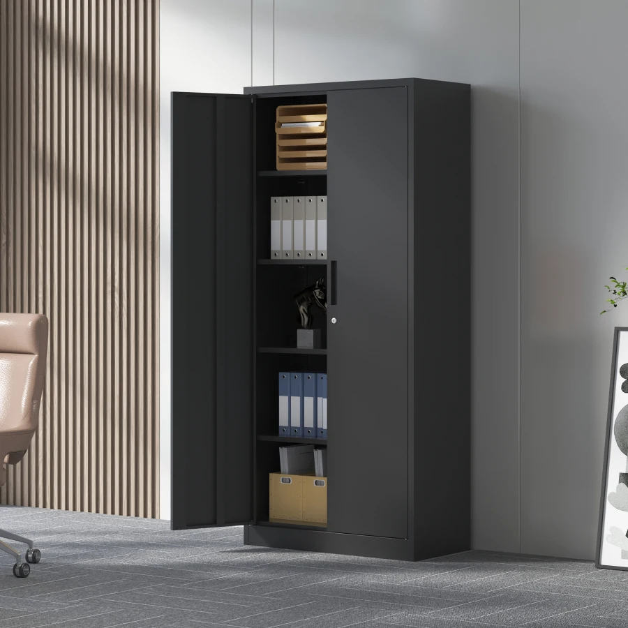 

71H Metal Garage Storage Cabinet, Black Steel, Locking Doors 4 Shelves, Tall Tool Cabinet for Garage, Home Office, Classroom or