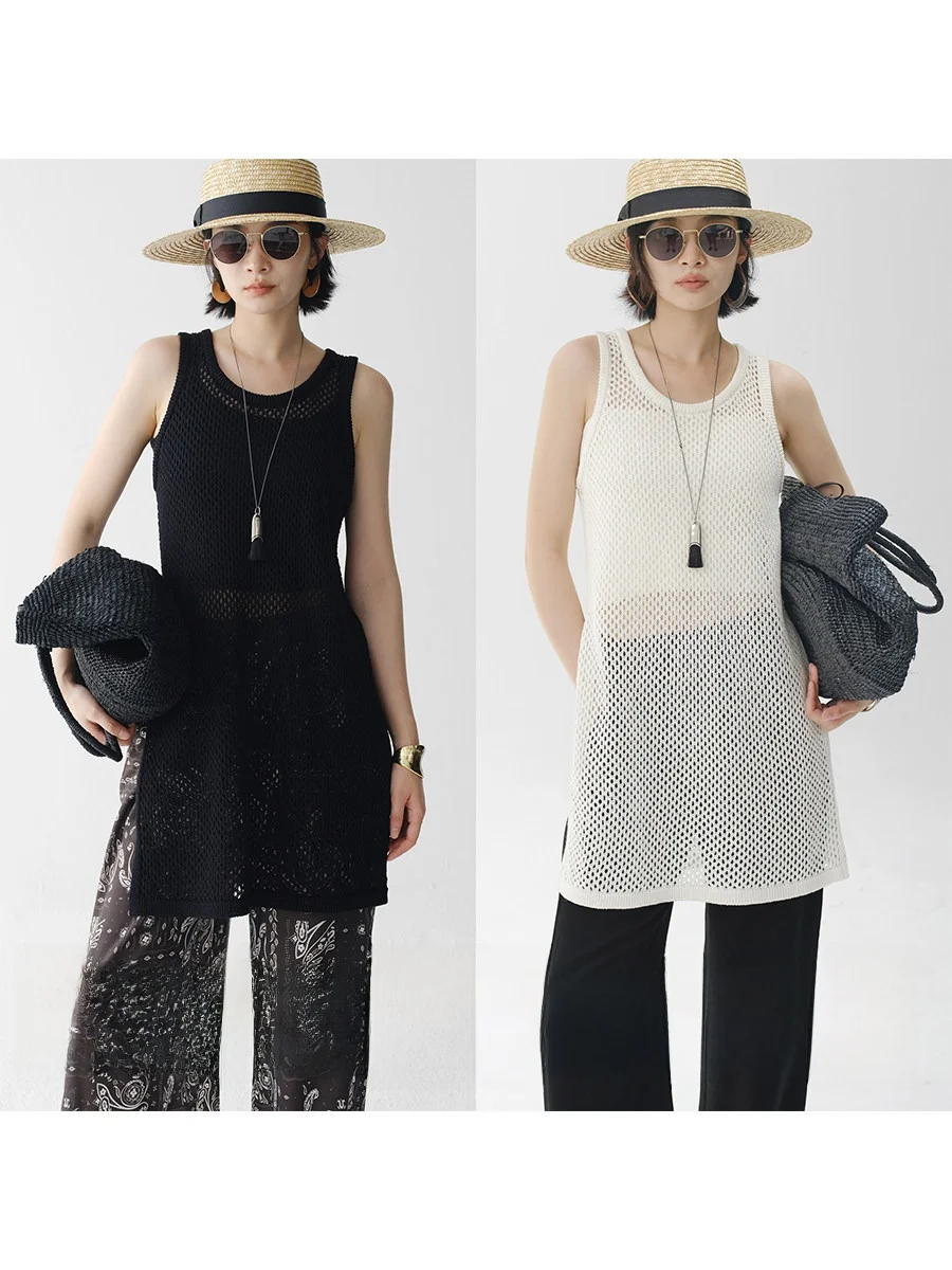 

Женский летний модный жилет Amyy Studios из дышащей льняно-хлопковой смеси с вырезами по бокам, длинный, H-образный силуэт