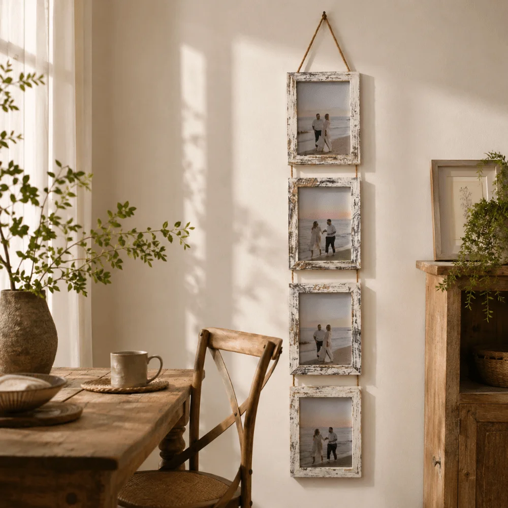 6-Inch Hanging Picture Frame Rustic Style Multi Panel Wall Art Picture Frame Retro Linked Photo Holder Family Portrait Frame