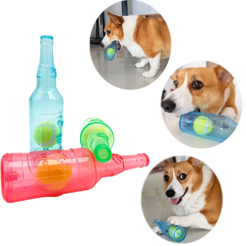 Dog Toy Bottle TPR Tennis Ball Wine Bottle Pet Puzzle Bite-resistant Sound Bottle Rubber Floating Bottle Teething Chew Toy