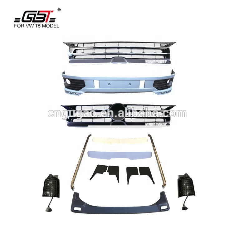 

GBT spare parts include grille and led head lamp headlight mud flaps front&rear bumper spoiler and mudguard for Volkswagen VW T5