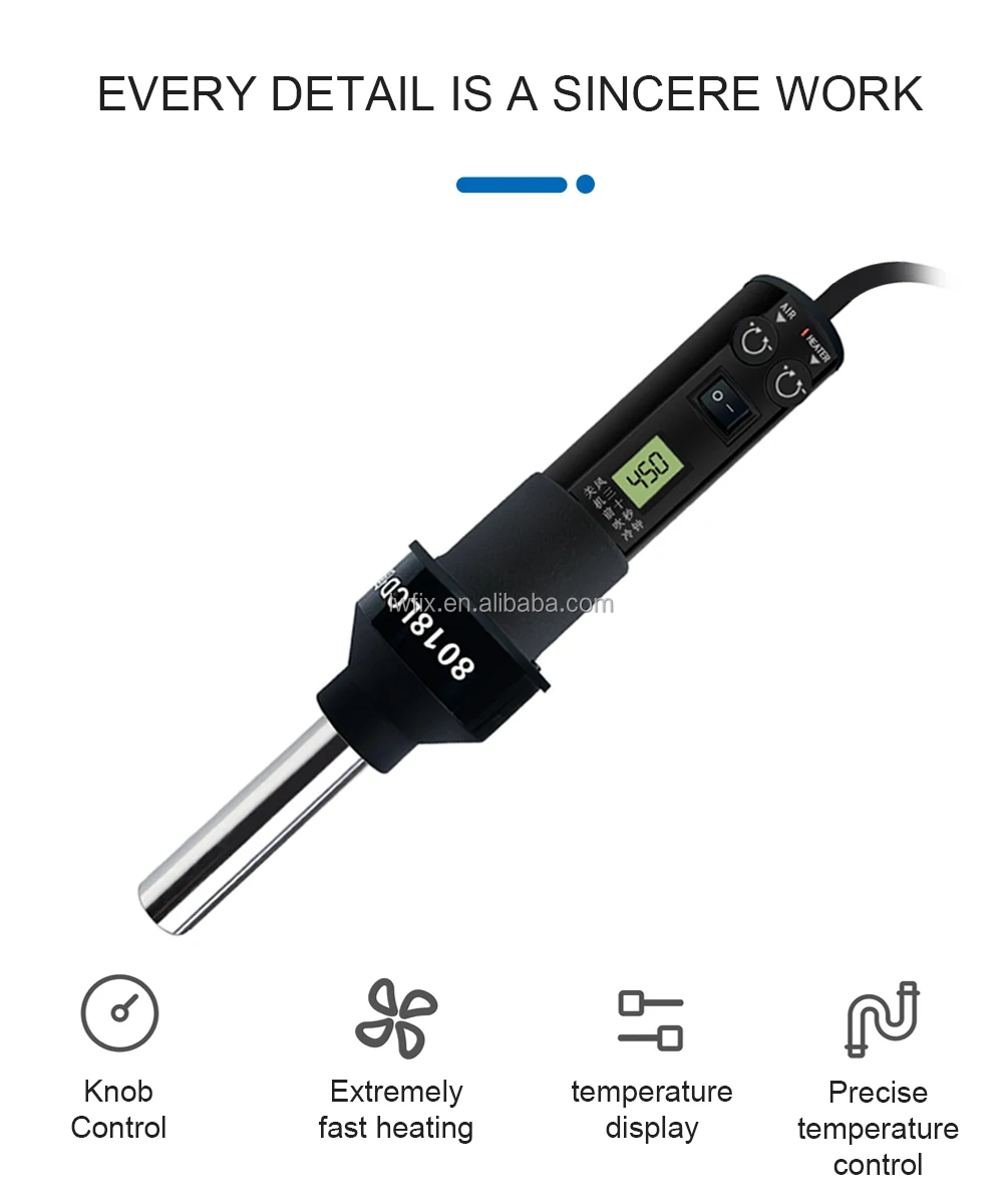 High-Tech 8018LCD Portable Pneumatic G un  Digitally Controlled Hot Air Tool for Advanced Soldering and Repair Solutions