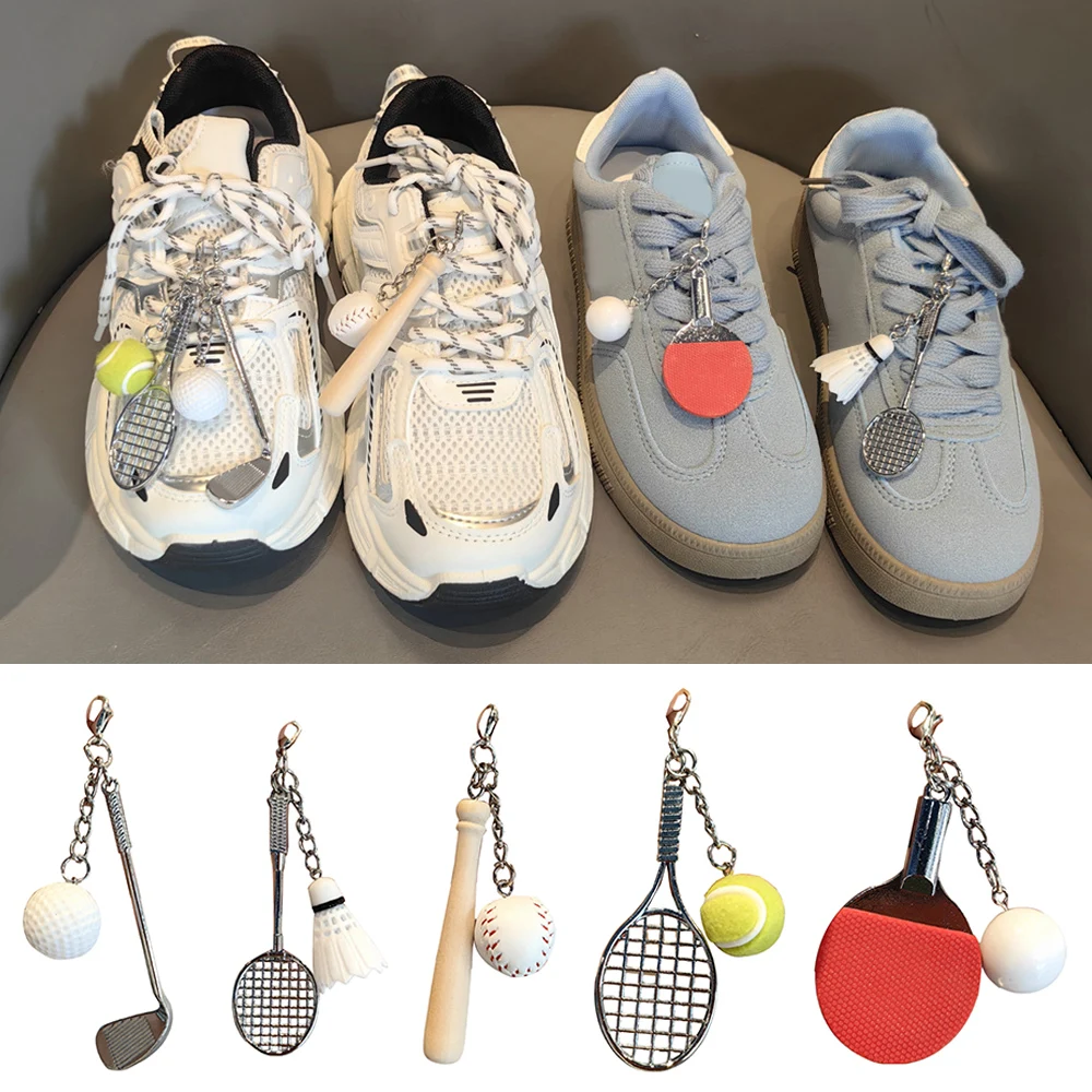Handmade Tennis Baseball Shoe Decoration Pendants Badminton Pendants Sneaker Shoe Accessories Retro Sport Style Shoelace Clip image 4