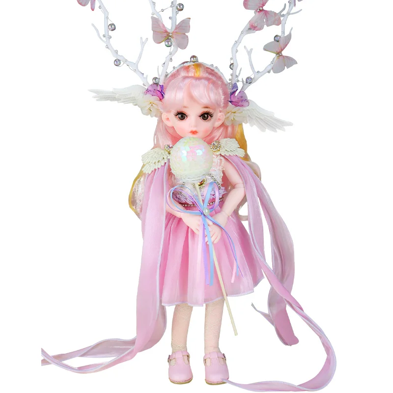 1/6 Pink Girl Doll 32cm Height Deer Doll Full Set 24 Joint Body Movable Pink Skin Lovely Girl's Birthday Gift Toys for Children