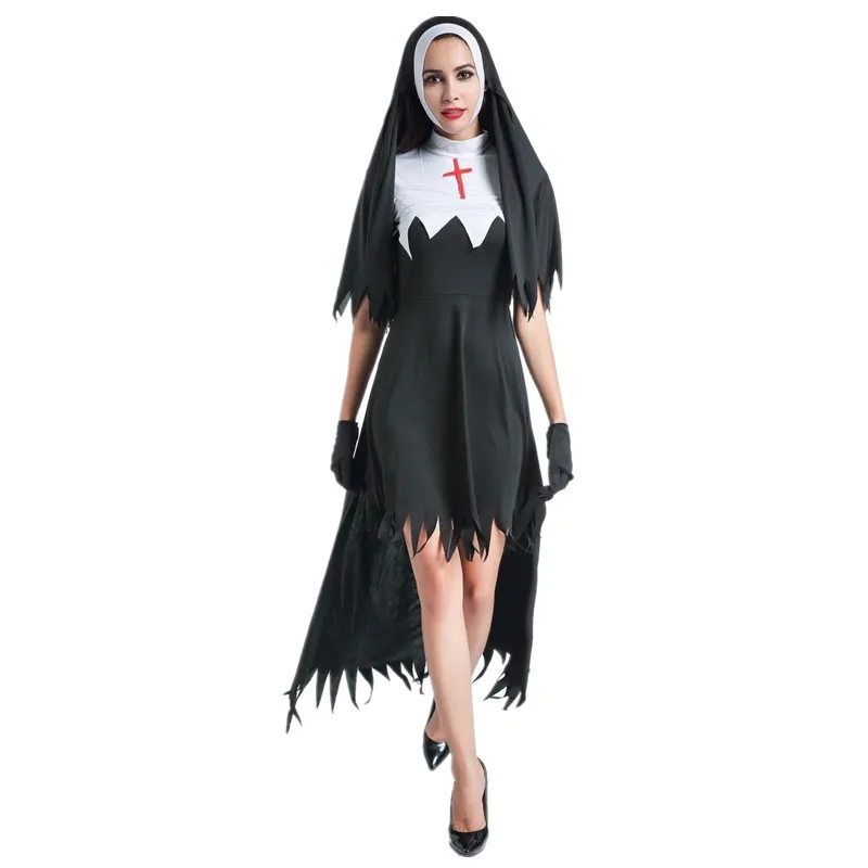 Halloween Day of the Dead Bloody Demon Preacher Priest Nun Cross Masquerade Role Play Costume