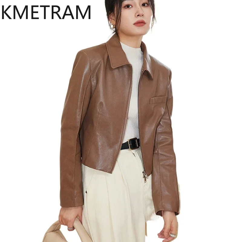 Real Sheepskin Leather Jacket Women Autumn Short Jackets High Quality Outerwears Womans Clothing Slim Fit дубленка женская 2024