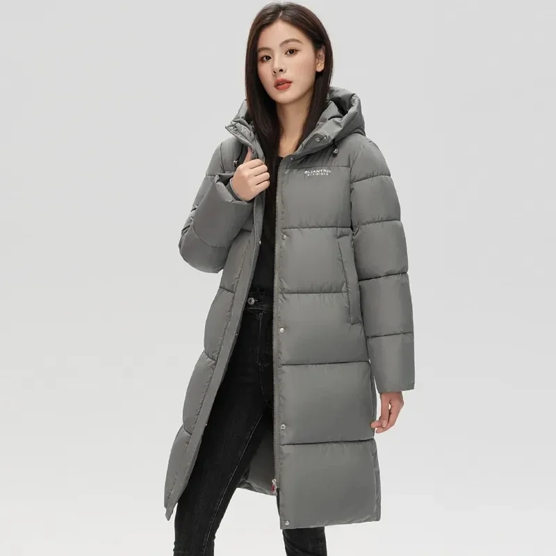 2025 Nuova giacca invernale lunga da donna Parka Giubbotti in cotone Caldo capispalla con cappuccio Cappotti da neve freddi spessi femminili Piumino