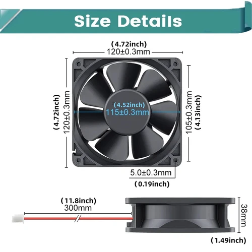Imagen 2 del producto YD12038HBL 12V 1.5A 12cm 12038 chasis gabinete máquina de soldadura ventilador de refrigeración de alto flujo de aire