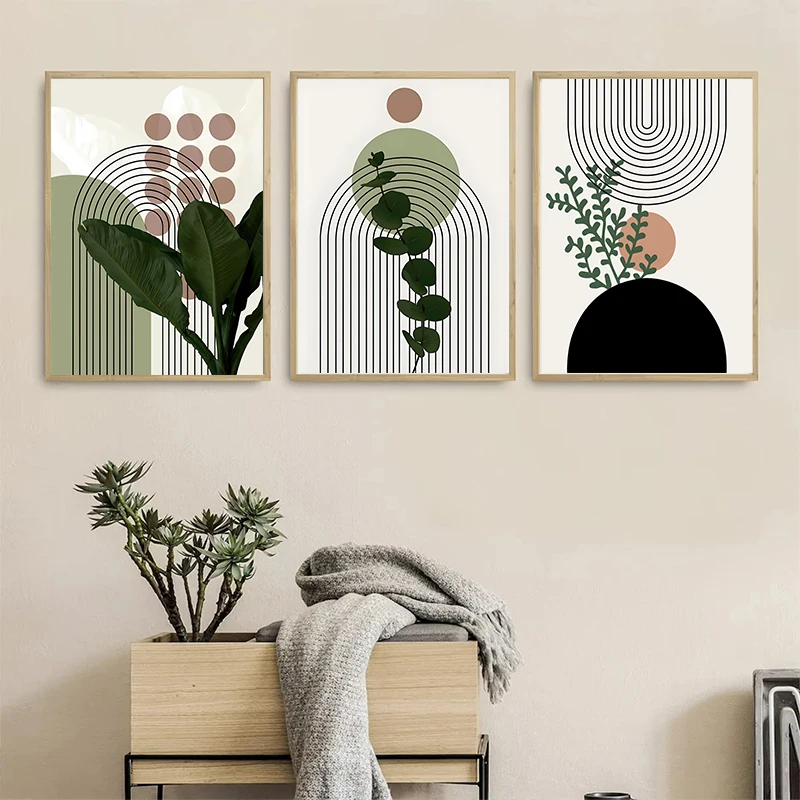 Bohemian Sage Green Canvas Painting Posters Nordic Abstract Plant Leaves Wall Art Print Pictures for Living Room Home Decoration