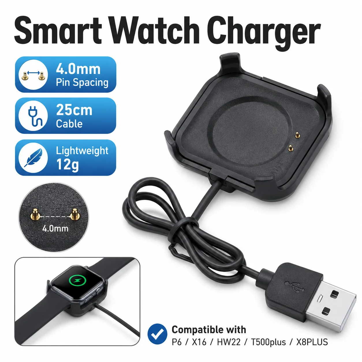 1PC Smart Watch Charger Smartwatch Charging Cable USB Chargeable Adapter For Smartwatch For HW22