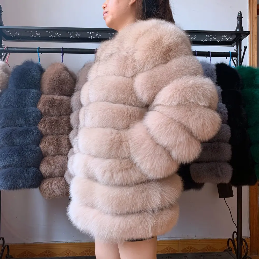 70CM 4in1 New Fast Shipping New Fashion Women Fashion Real Natural Fox Fur Long Coat Jacket for Winter Warm Over Coat