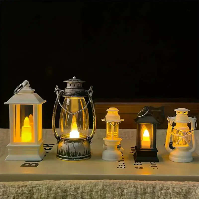 1Pcs Dollhouse Miniature Kerosen Lamp Home Decor Toy Mini Led Retro Glowing Lantern Simulation Cande Light Night Lamp