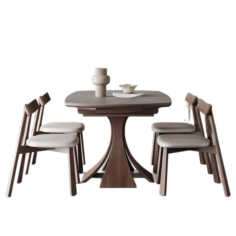 

Solid wood folding dining table chair Internet celebrity family small apartment slate retractable variable round table