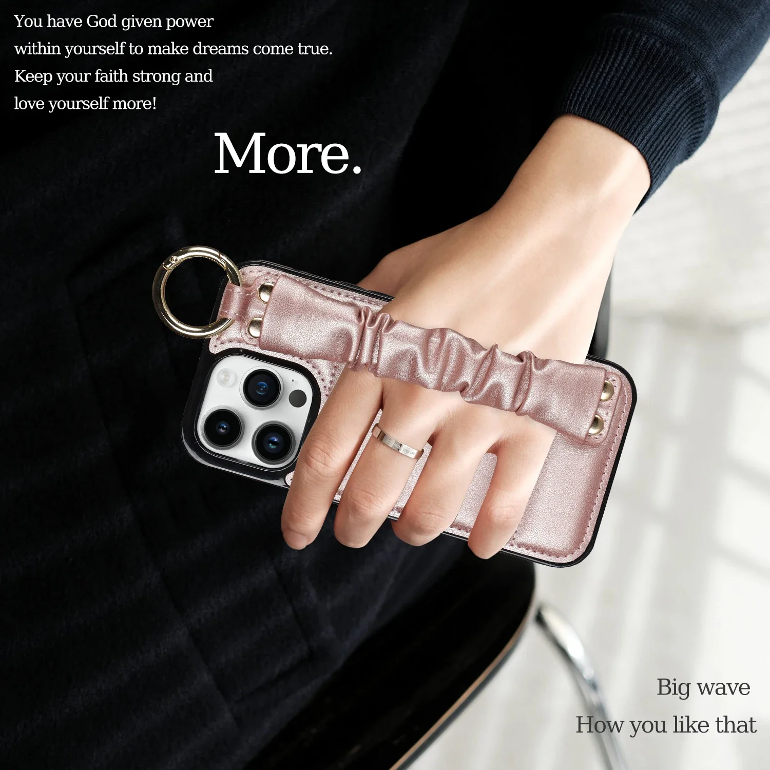 Luxury Leather Case for iPhone 14 Plus Pro Max 13 12 Mini with Pleated Wristband Strap Shockproof Protective Cover